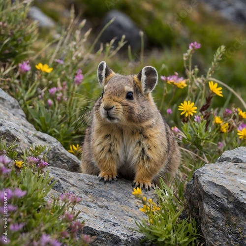 Mountain Serenity: Ila Pike in the Wildflower-Filled Alpine Habitat photo