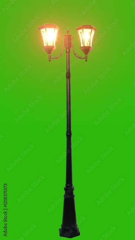 A street lamp with two lights shining green screen video, chroma key, 4k 