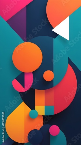Creative abstract composition with orange pink and blue accents
