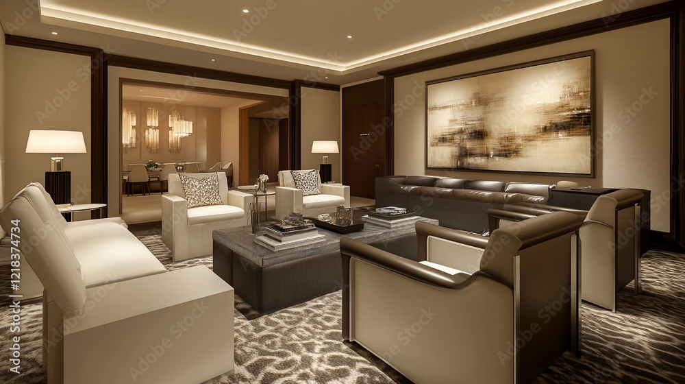 Fototapeta premium Luxurious Living Room with Elegant Furnishings and Modern Artistic Design Elements