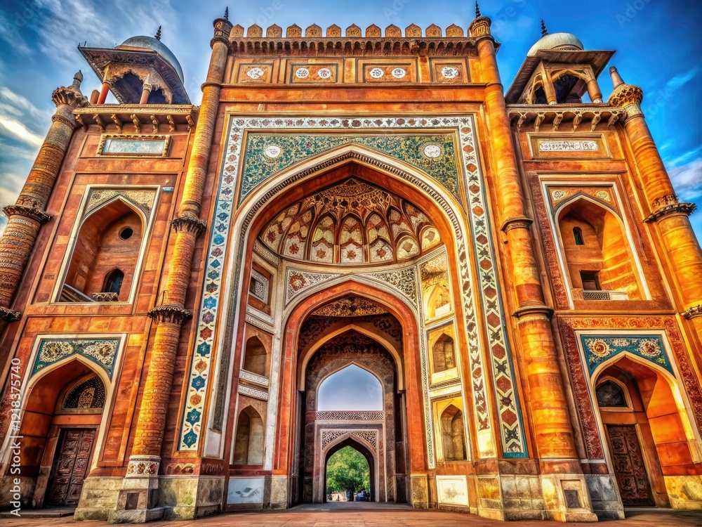 Fototapeta premium Historic Arab Sarai Gate in Delhi: Mughal architecture captured in breathtaking photography, a testament to India's past.