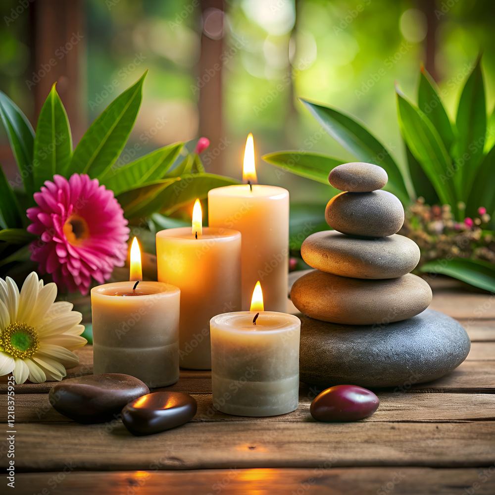 Relaxing Spa Setting with Candles and Stones. Relaxing Spa Setting with Candles and Stones.