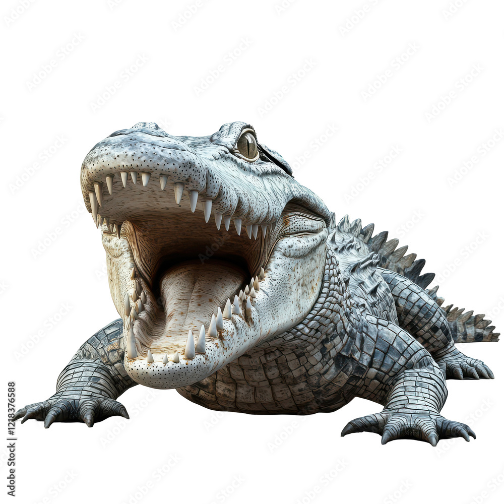 Fototapeta premium Powerful Alligator Open Mouth Black Background 3D Render,