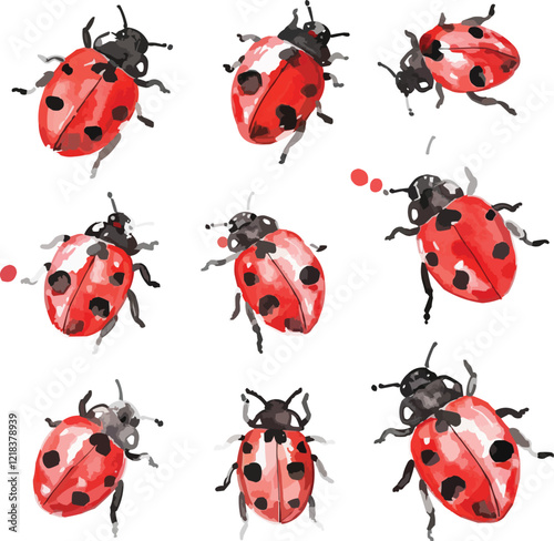 watercolor ladybug on white background,generative ai