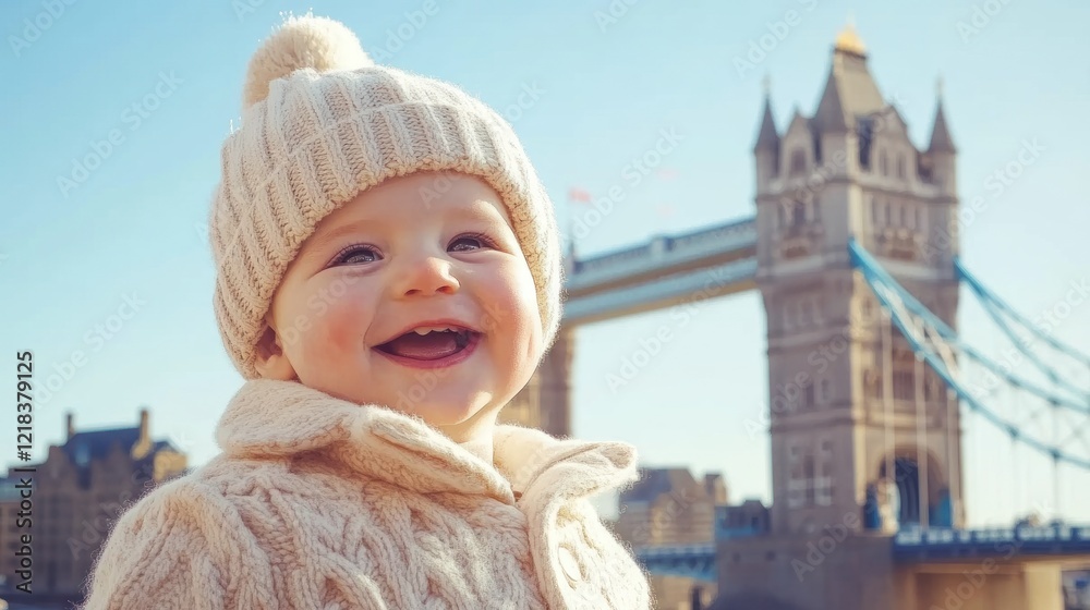 Joyful Baby in London: A Charming Moment by Tower Bridge