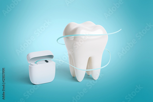 Dental floss around the tooth. 3d render photo