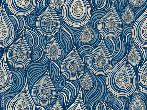 Abstract Blue Water Drop Pattern Seamless Repeat.