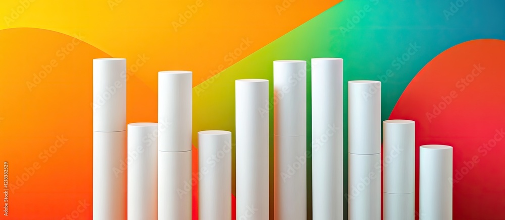 Glossy white tubes for cosmetic products arranged in varying heights against a vibrant gradient background featuring orange and teal tones. Glossy white tubes for cosmetic products arranged in varying heights against a vibrant gradient background featuring orange and teal tones.