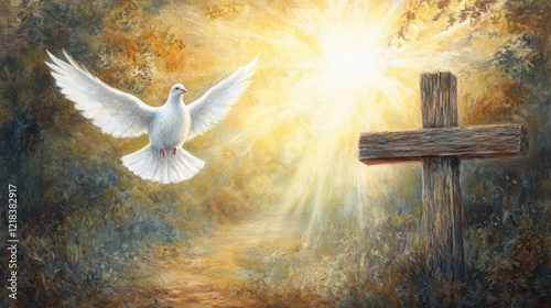 pigeon flying with Christian Cross