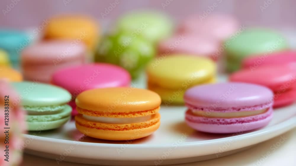Colorful Macarons on a Plate: A Delightful Pastry