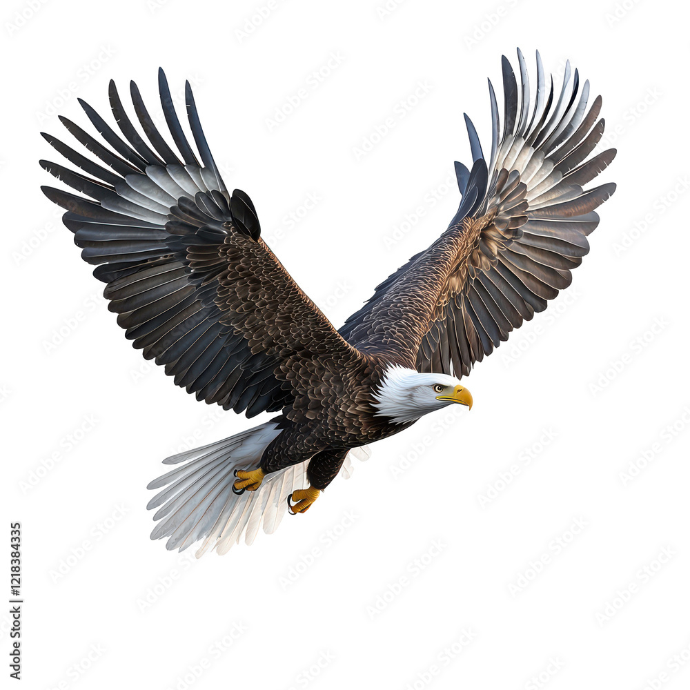 Majestic Bald Eagle in Flight Powerful Wings Spread Wide Dark Background Majestic Bald Eagle in Flight Powerful Wings Spread Wide Dark Background