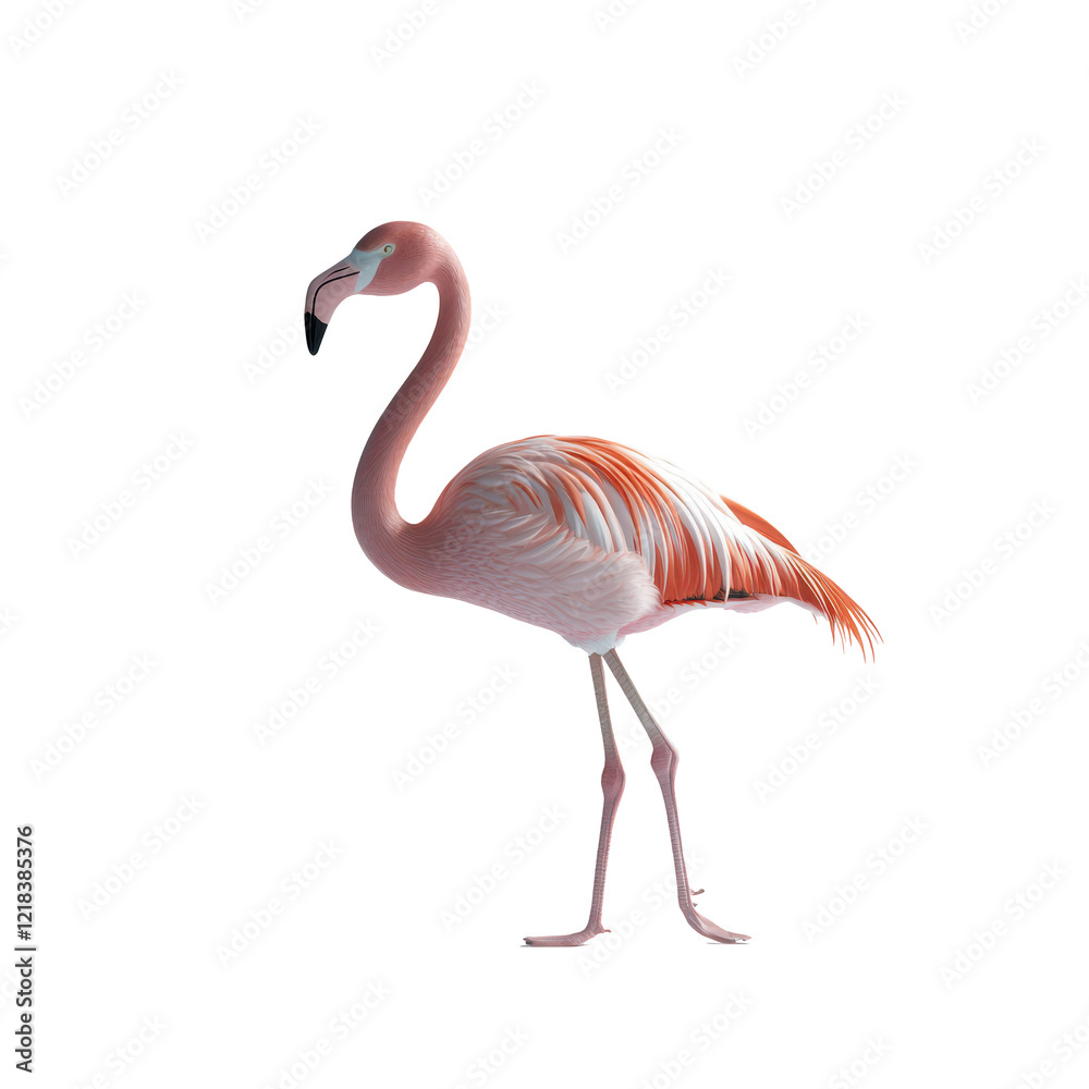 Fototapeta premium Pink Flamingo Isolated on Black Background Elegant Bird Wildlife Photography