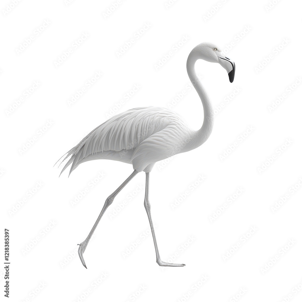 Obraz premium White Flamingo Walking Elegant Bird Black Background