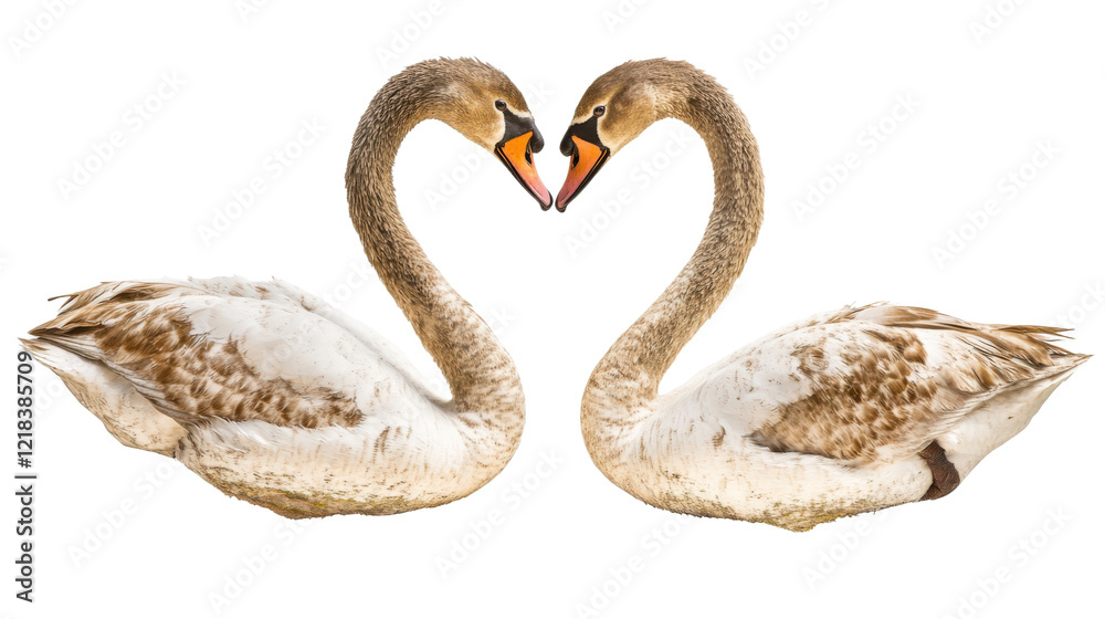 Obraz premium Two swan romantic on transparent background