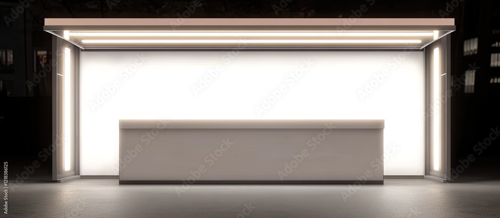 Illuminated market stall with bright white light positioned centrally against a dark backdrop featuring ample space for clear text or branding Illuminated market stall with bright white light positioned centrally against a dark backdrop featuring ample space for clear text or branding