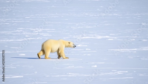 Majestic Polar Bear Walking on Arctic Ice Winter Wildlife Photography Nature Scene Beautiful Animal Image Cold Climate Wilderness Habitat Stunning    