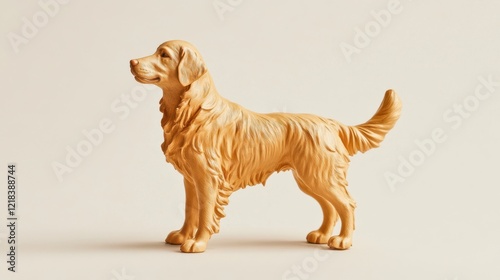 Obraz na płótnie Golden dog figurine stands elegantly against a neutral background showcasing its detailed fur texture and charming expression w salonie