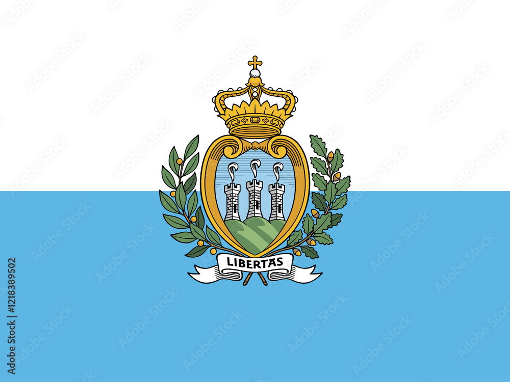 High detailed flag of San Marino. National San Marino flag. Europe. 3D illustration. High detailed flag of San Marino. National San Marino flag. Europe. 3D illustration.