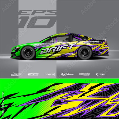 Car wrap decal designs. Abstract racing and sport background for racing livery or daily use car vinyl sticker.