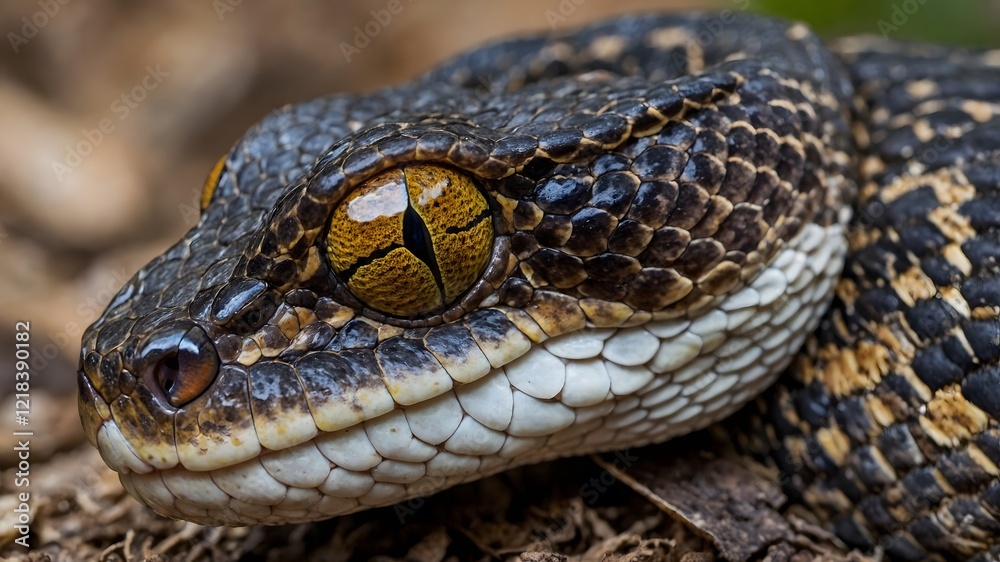 Detailed Close-Up of Pit Viper's Head: Triangular Shape and Heat-Sensing Pits Detailed Close-Up of Pit Viper's Head: Triangular Shape and Heat-Sensing Pits
