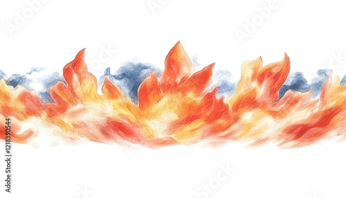 Vibrant watercolor illustration of flames with a smoky background, perfect for creative projects and designs photo