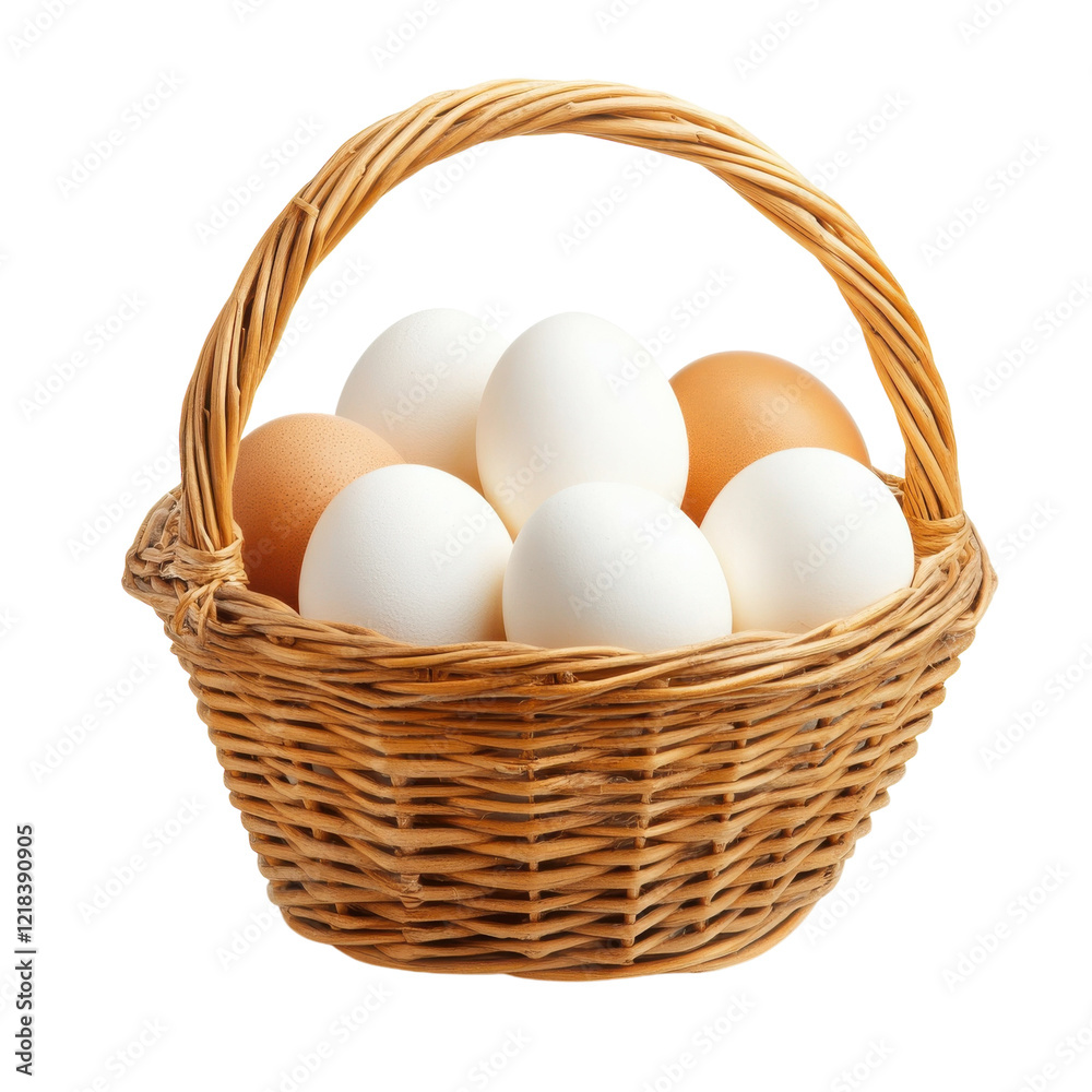 Fresh Eggs in Rustic Basket on transparent background. Fresh Eggs in Rustic Basket on transparent background.