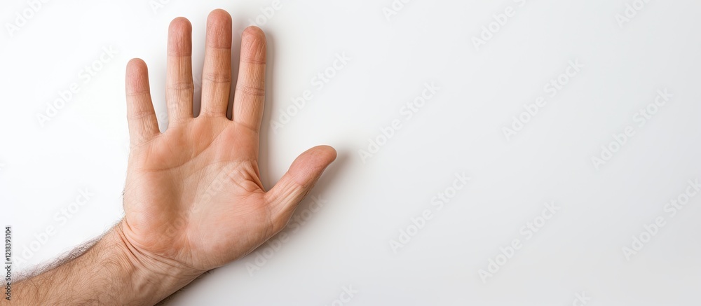 Close-up of a human hand with palm open against a plain white background, showcasing skin tones and fine details in a minimalist composition. Close-up of a human hand with palm open against a plain white background, showcasing skin tones and fine details in a minimalist composition.