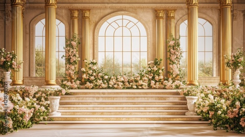 Elegant Palace Wedding Ceremony Venue Decor with Lush Floral Arrangements