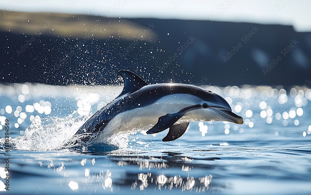Obraz premium Dolphin leaping from ocean water.