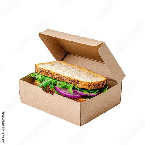 Neatly Packed Sandwich in Brown Delivery Box Side View
