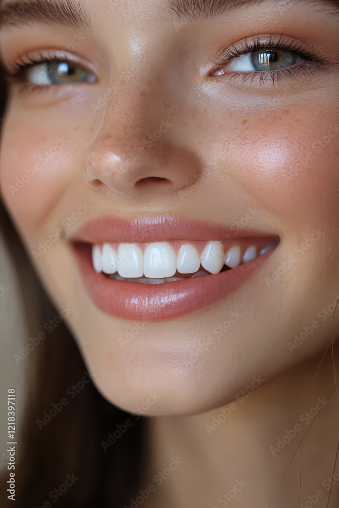 Perfectly bright smile with flawless teeth in a subtly lit indoor setting, showcasing vibrant natural beauty during a relaxed moment Perfectly bright smile with flawless teeth in a subtly lit indoor setting, showcasing vibrant natural beauty during a relaxed moment