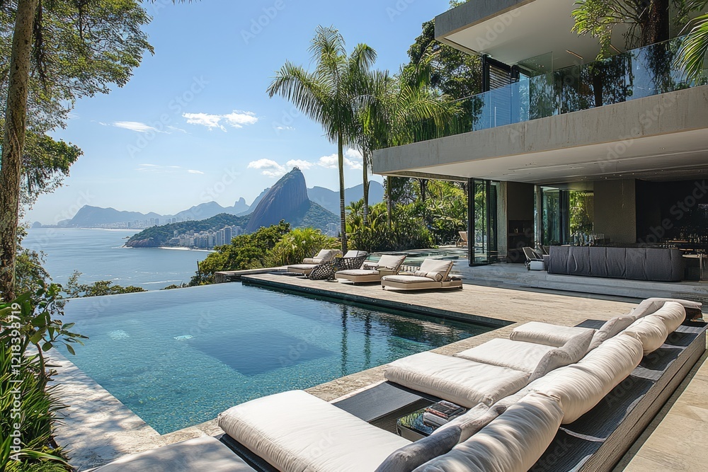 Fototapeta premium Luxury infinity pool overlooking rio de janeiro and sugarloaf mountain