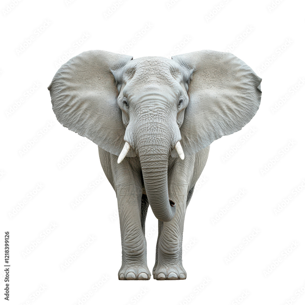 Fototapeta premium Majestic African Elephant facing forward on black background powerful wild animal wildlife nature
