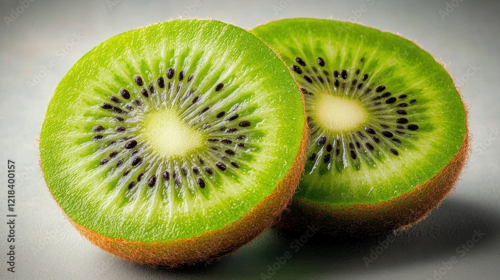 Fresh cut kiwi closeup tropical fruit kitchen bright green juicy texture nature's delight Fresh cut kiwi closeup tropical fruit kitchen bright green juicy texture nature's delight