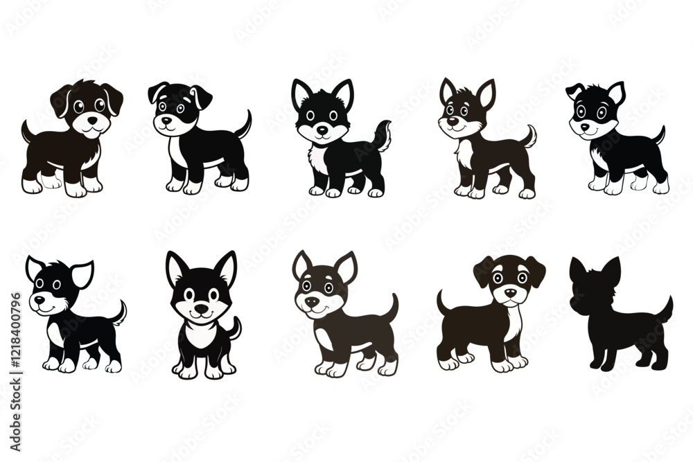 A set of cute dog vector silhouette A set of cute dog vector silhouette