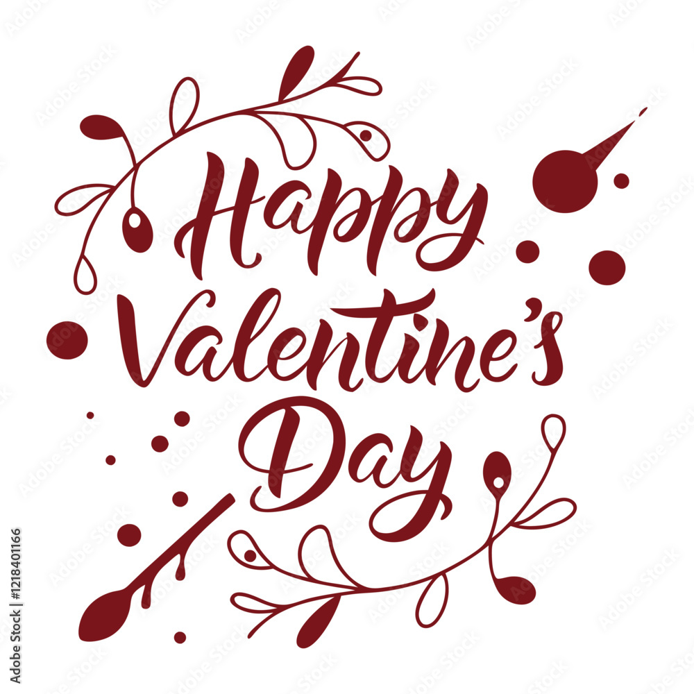 Happy valentines day Handwriting  in red metal color with ink drops