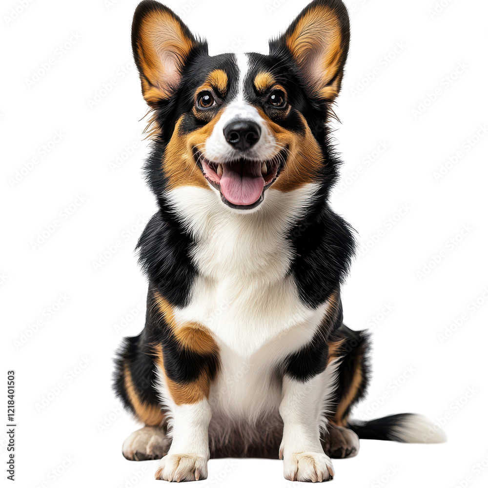 Obraz premium Happy tricolor Cardigan Welsh Corgi sitting