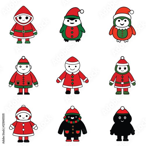 A set of Christmas Santa vector silhouette