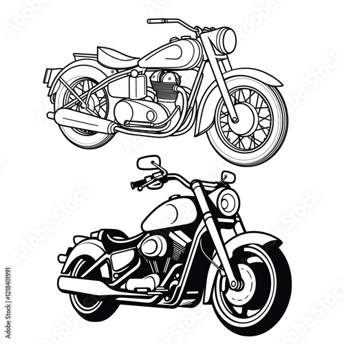 old motorcycle outline, black and white vector illustration 