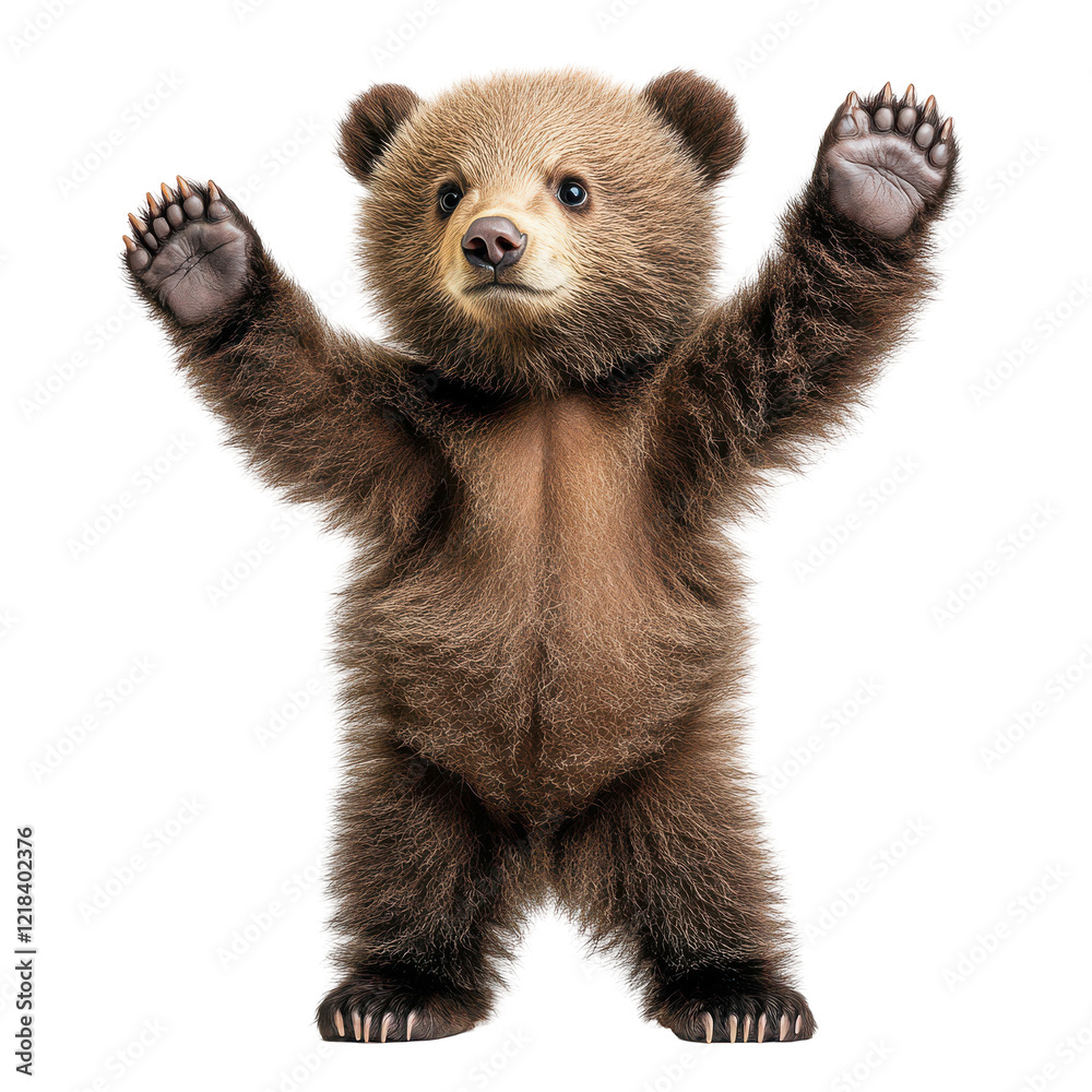 Fototapeta premium Adorable Brown Bear Cub Raising Paws Cute Wildlife Animal