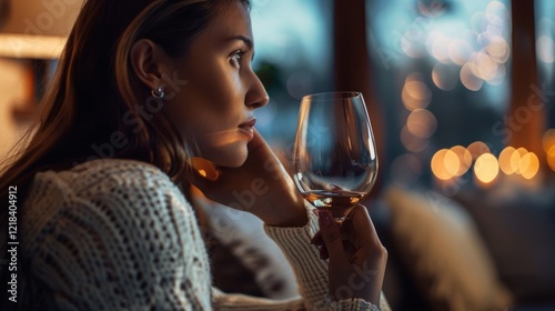 Elegant woman with her wine glass, AI generated image