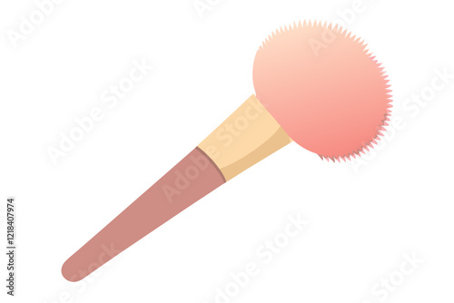 Stylish Blush Brush with Fluffy Bristles and Wooden Handle - Vector Illustration