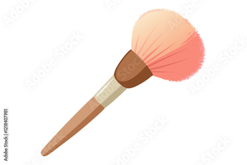 Stylish Blush Brush with Fluffy Bristles and Wooden Handle - Vector Illustration