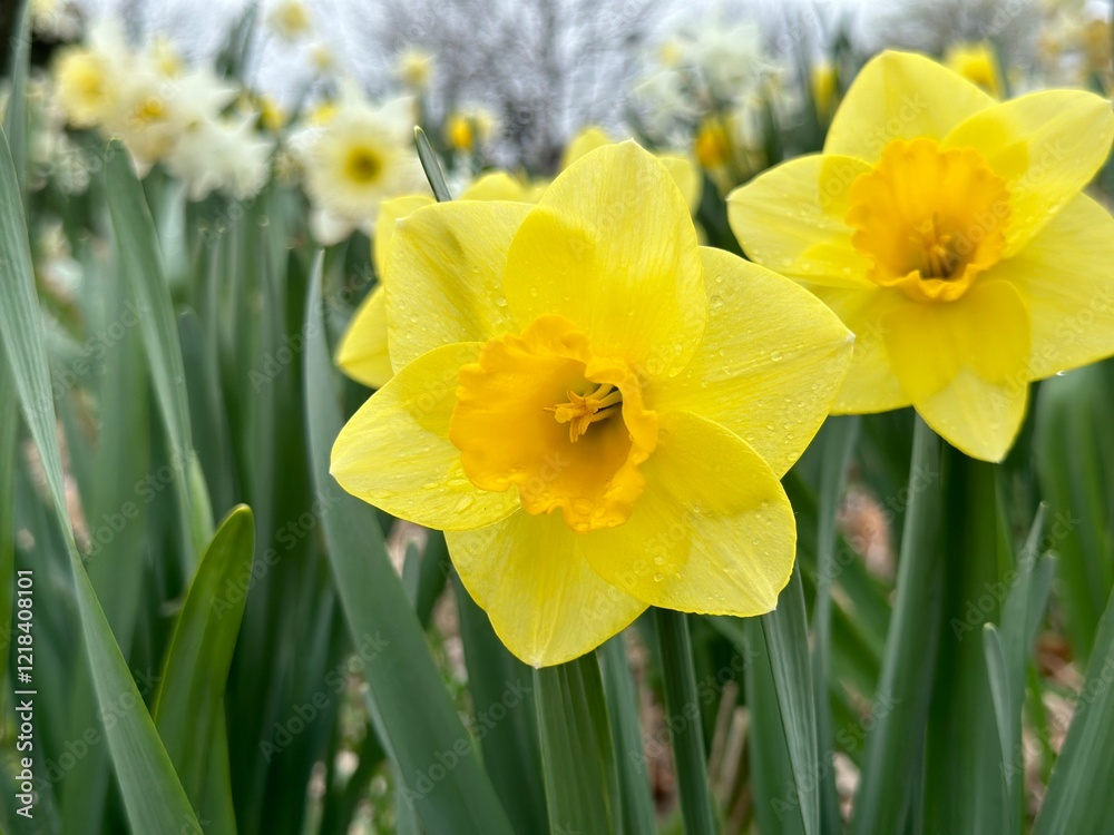 Close up of fresh spring yellow daffodils isolated on white Close up of fresh spring yellow daffodils isolated on white