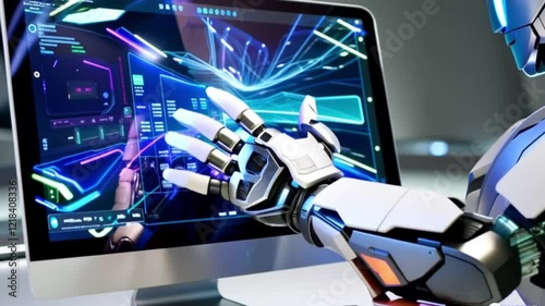 Robot Hand Interacting with Touch Screen Interface 4k video