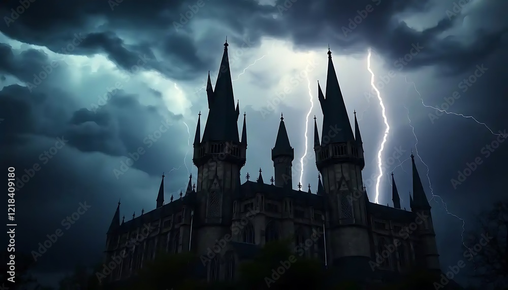Dark Castle Under a Stormy Night Sky Dark Castle Under a Stormy Night Sky