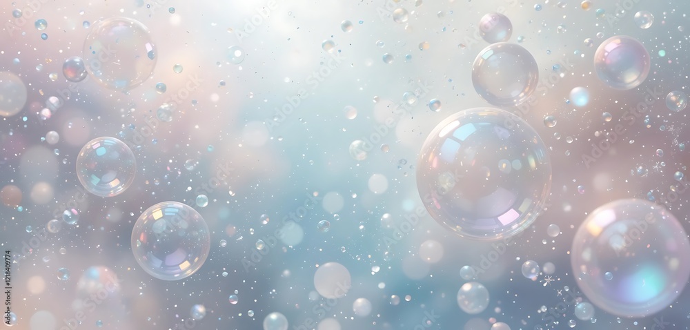 Sparkling iridescent bubbles float in a dreamy light Sparkling iridescent bubbles float in a dreamy light