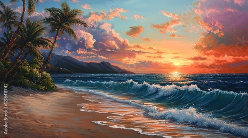 Spectacular Sunset over Tropical Beach Paradise