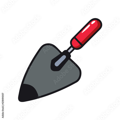 Stylized illustration of a trowel featuring a red handle for construction and masonry work