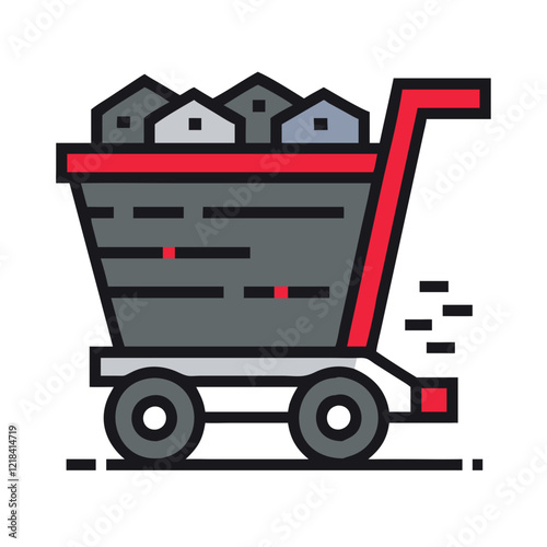 Stylized illustration of a wheelbarrow  for construction or landscaping